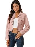 Allegra K Damen Langarm Umlegekragen Knopfleiste Wildleder Kurzjacke Jacke Rosa S