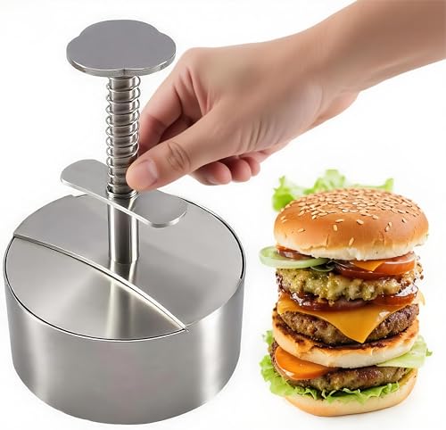 304 Edelstahl Burger Press, 3,9\" verstellbarer Hamburger Patty Maker mit 150 stück Burgerpapier, Hochleistungsformen zur Herstellung von Rindfleisch, Gemüse, Fleisch, BBQ