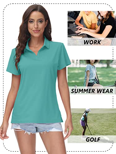 Image of TACVASEN Women's V-Neck Polo Shirts UPF 50+ Short Sleeve Sun Protection Quick Dry Golf Polos Collared Shirt