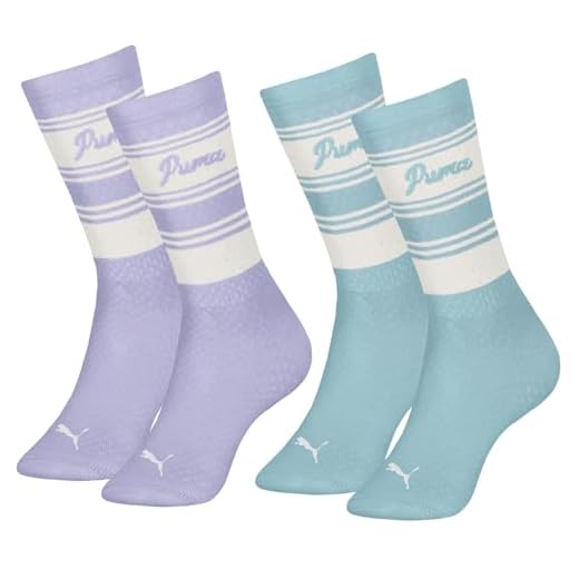 PUMA Kit 2 Pares Meia Cano Alto Respirável Academia Feminina, 1 Lilás Claro - 1 Verde Chá, 34-39
