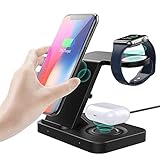 MoKo 3 in 1 Wireless Charger Stand Qi Fast Charging Station Dock Compatible iPhone 13/12/11 Pro Max SE Samsung S20/S10, Galaxy Watch 3/Active 2/1/Buds, Apple Watch SE/6/5/4/3/2/Airpods 2/Pro