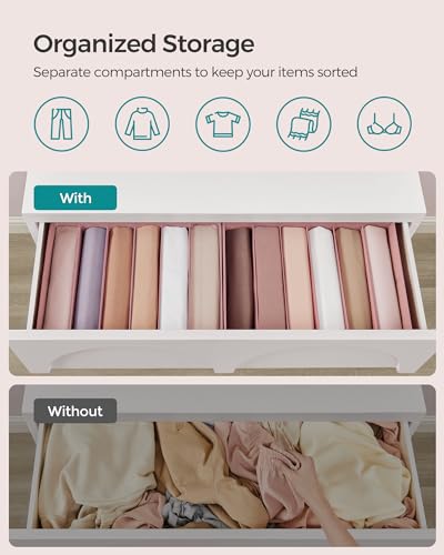 Image of SONGMICS Set of 4 Large Size Wardrobe Clothes Organizers, Jelly Pink | 6-Compartment Foldable Drawer Organizers with Handles, 16.5 x 11.8 x 6.7 Inches, for Pants, Sweaters, Jeans URUS009R01