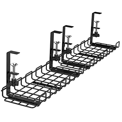 Cable Management Under Desk 2 Pack,Under Desk Cable Organizers for Wire Management.40'' Under Desk Cord Organizer with Clamp Mount System for Wire Management (L15.7-2Pack, Black)