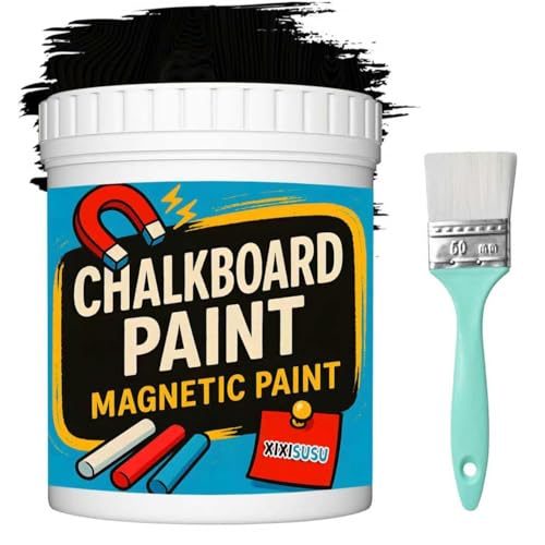 xixisusu Magnetic Blackboard Paint Black 32 fl oz | Chalkboard Paint with Magnetic Properties | Write with Chalk & Use Magnets | DIY Wall, Furniture Room Transformation (Black, 32 Fl.Oz)
