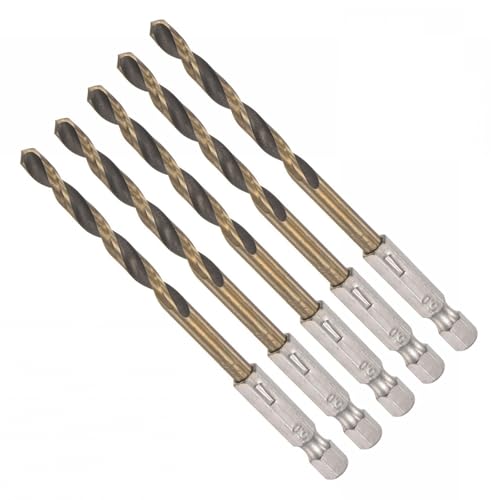 ROWORKX 5Pcs 4.8mm Twist Drill Bit – 1/4 Inch Hex Shank HSS Drill Bits – Spiral Flute 135° Split Point Bits for Wood Plastic Aluminium and Thin Metal
