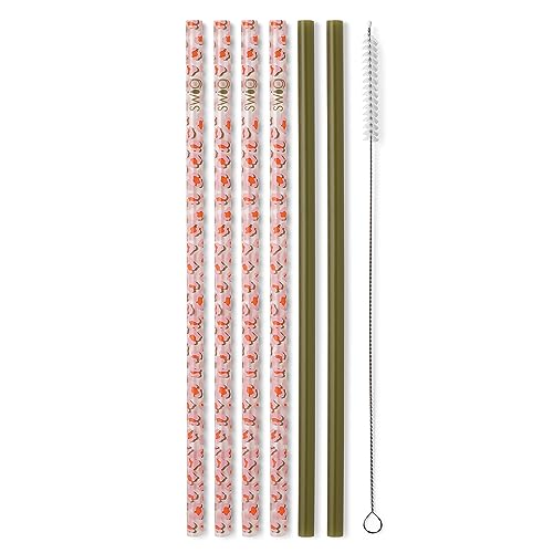 Swig Life Pack of 6 Reusable Plastic Straws with Cleaning Brush, BPA Free Plastic Reusable Straws, Colorful Drinking Straws for Cups & Tumblers (On the Prowl + Olive)