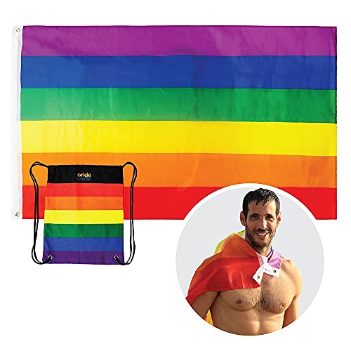 The Pride Side Gay Pride Flag Set 3X5 Feet Hangable & Wearable As A Cape Rainbow Lgbt Colors Homosexual Lesbian Outdoor Banner. Extra-Durable With Brass Grommets + Travel String Bag #TOP1
