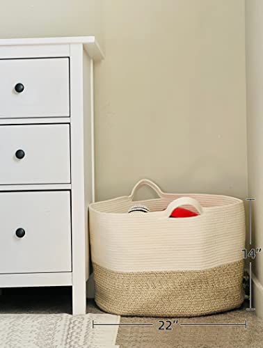 R Runka Extra Large Cotton Rope Basket 22" X 14" - Toy Basket For Kids -Blanket Basket For Living Room - Woven Baskets For Storage #TOP3