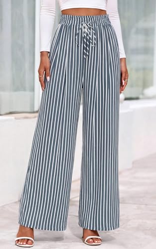 Image of PRETTYGARDEN Womens Pants Elastic Waist Floral Lightweight Palazzo Pants for Women Casual Lounge Wide Leg Pants Woman