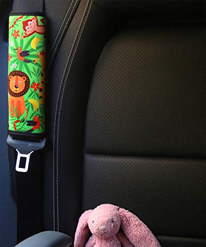 Image of YR Seat Belt Cover for Kids, Soft Comfort Seat Belt Cushion for Children, Cute Cartoon Pattern Car Seat Belt Pads Cover for Girls and Boys, 1 Pack, Jungle