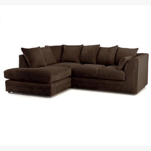 Furniture 786 Corner Scatter Back Seated Sofa - Left Hand Jumbo Cord Sofas - Comfy L Shape Settees Couches - Right Hand Seated Couch - Sectional 4 Settee Couch for Living Room (Brown LHS)