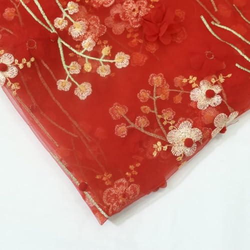 Broderie de fleurs 3D sur dentelle haut de gamme rouge de 139,7 cm pour couture de luxe