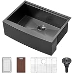 Doirteal 30" Farmhouse Sink, 16 Gauge Nano Black Stainless Steel Apron Front Kitchen Sink, 30x22x10 Undermount Workstation Single Bowl with Cutting Board, Colander & Grid, Scratch-Resistant