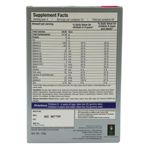 BRITISH LIFE SCIENCES PVT LTD: Nutrition For A Healthy Beginning Happi Kidz Multivitamin + Mineral Gummies For Kids - With 16 Essential Vitamins And Minerals (60 Gummy, Orange &... - Image 5