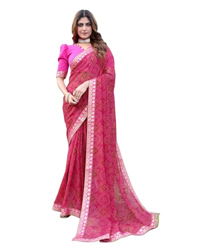 Image of Yashika Women's Georgette Saree with Lace |Solid Digital Printed Patola Saree for Women
