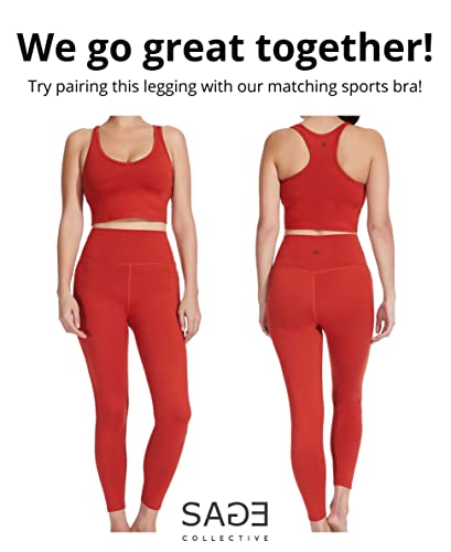 Sage Women's High Rise 7/8 Leggings Moisture Wicking Tummy Control Slimming Stretch Athletic High Waisted Yoga With Side Pockets, Tetra, Medium #TOP3