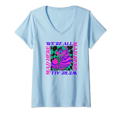 T-shirt col en V Alice aux Pays des Merveilles Disney avec le Chat du Cheshire