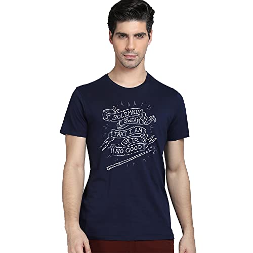 Image of Free Authority Harry Potter Printed Regular Fit Navy Blue Cotton Men's T-Shirt