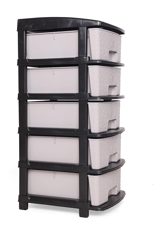 Image of KITCHIVO Plastic Modular Drawer Storage Chest Of Drawers Organizer Storage Box, Large Stomo Racks For Multipurpose Anti-slip Shoes Organizers (Grey, 5 Layer)