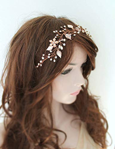 Missgrace Bridal Rose Gold Crystal And Beads Headband Wedding Vintage Hair Vine Bridal Hair Accessories Suit For Wedding,Christmas,Festival,Holiday,Halloween And Special Occasion #TOP1