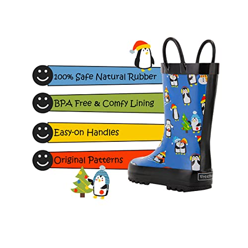 Kids Toddler Rain Boots for Boys Baby Infant Youth Rainboots for Girls Raining Boots Outdoor Water Shoes Handmade Natural Rubber Children Muck Boots with Easy-On Handles3