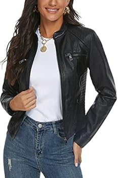 Dames Stijlvol Kunstleer Jack Met Rits, Motorfiets, Korte PU Moto Biker Uitloper, Aansluitende Slanke Jas Lederen jas Jas van synthetisch leer (Color : Khaki, Size : 4XL