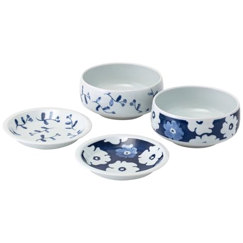 西海陶器 波佐見焼 「 藍花 」 小鉢 ペア 小皿 食器セット ボウル 皿 ミニ丼 容量約400ml 電子レンジ 食洗機対応 日本製 31108