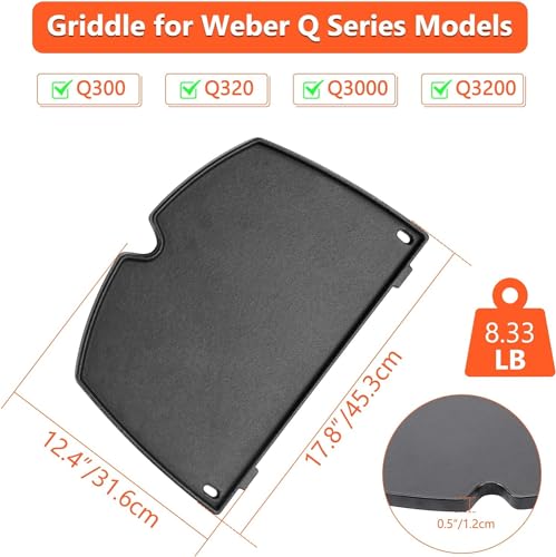 GFTIME 45.3 x31.6cm Gusseisen Grillplatte für Weber Q300 Q320 Q3000 Q3100 Q3200 Q3400 Q3600 Gasgrill,Grillplatten für Weber Griddle 6506