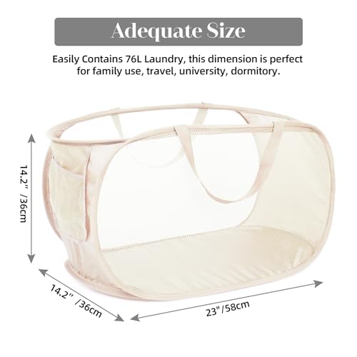 Image of 4 Pcs Durable Collapsible Laundry Baskets, Foldable Large Opening Pop Up Laundry Hamper with Pocket, Clothes Hamper with Handles for Laundry, Bathroom, Kids Room, Dorm or Travel Beige