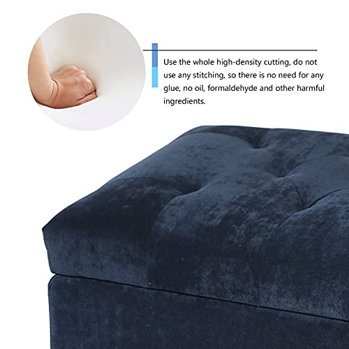 Image of Joveco 24 inch Ottoman with Storage for Living Room Rectangular Fabric Tufted Bench Footrest (Dark Blue)