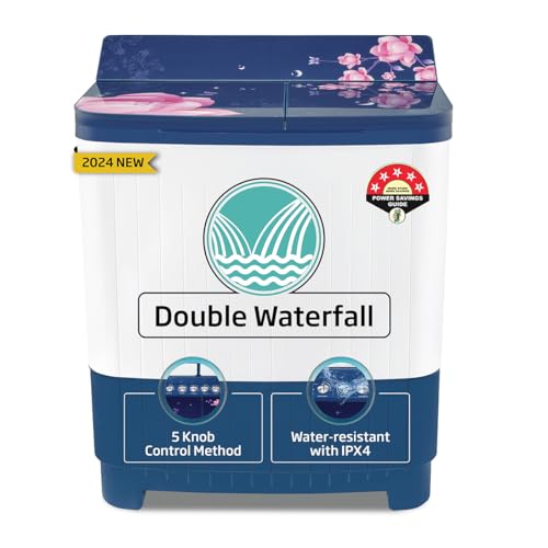 Image of Voltas beko, A Tata Product 8.5 kg 5 Star Semi-Automatic Top Load Washing Machine With Double Water Fall technology (WTT85DBLG /FLRB5, Blue, Special Pulsator & 5 Knob Control Method)