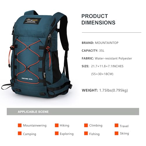 MOUNTAINTOP 35L Unisex Hiking Backpacks Lightweight Trekking Rucksack Light Daypacks for Travel Camping Climbing Mountaineer Outdoor Sport - Image 3
