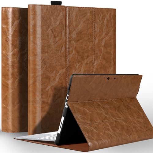 NANRUIL Funda para Microsoft Surface Pro 8 de 13 pulgadas 2021 de piel auténtica, compatible con teclado tipo Cover y soporte para Surface Pen. Caqui