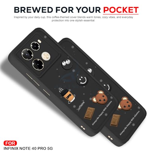 Image of AESTMO Back Case Cover for Infinix Note 40 Pro 5G | Cute Fun Cartoon 3D Ball | Coffee Silicone Case | Full Body Protection | Camera Protection Back Cover for Infinix Note 40 Pro 5G (Black)