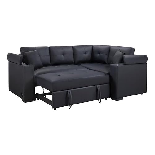 Lilola Home Donovan 84.5" W Black PVC Fabric Sleeper Sectional