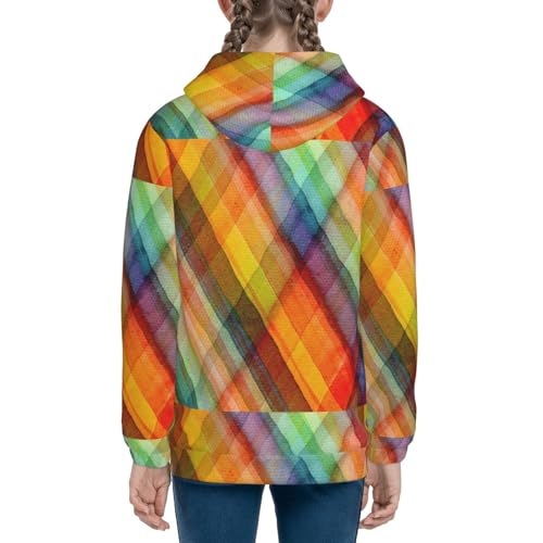 Abstract Watercolors Tartan Kid Hoodies Boys Zip Up Sweatshirts Girls Pullover with Pocket 5