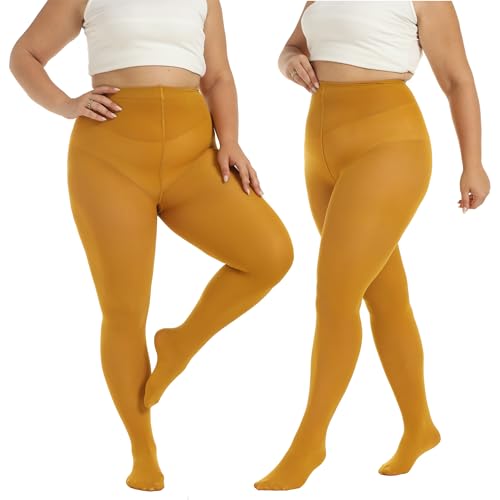 MANZI Women's 2 Pairs Plus Size Control Top Tights Ultra-Soft Panty Hose