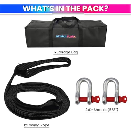 Image of amiciAuto Heavy-Duty 3 Ton Tow Strap - 4m Length, High-Strength Nylon Recovery Strap with Reinforced Loops, Ideal for Vehicle Towing and Off-Road Recovery