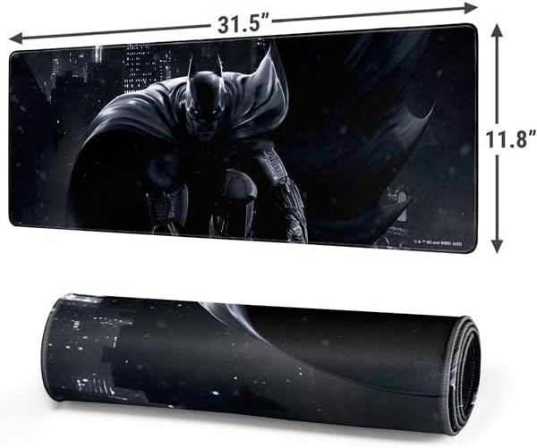 Skinit Large Gaming Mouse Pad - Officially Licensed Batman Smoke Design with Stitched Edges, Waterproof, Non-Slip Rubber Base, Desk Mat for Keyboard & Mouse, 31.5" x 11.8" inches