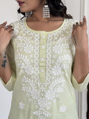 Image of Naixa Women's Cotton Embroidered Straight Kurta with Pant and Dupatta Sets (Available in Plus Size) (NX-572)