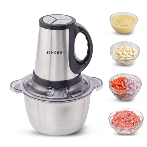 SINGER Nexchop 400W 3-in-1 Electric Food Chopper | Chop, Whisk & Peel | 2-Speed Hybrid Control | Stainless Steel Blades | Silent AC Motor | Detachable & Easy Clean | ISI Marked | 2-Year Warranty