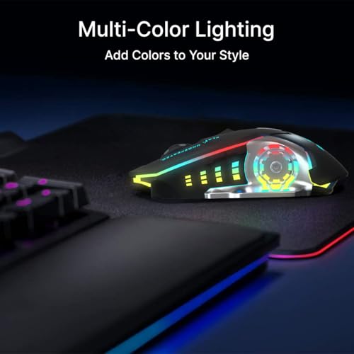 Image of pTron Flick M2 Wireless Gaming Mouse w /RGB Lights, Precision Tracking, Dual Wireless Modes-BT & 2.4GHz, 6 Buttons, Thumb Support, Rechargeable, Ergonomic Design for Laptop, Smartphone, Tablet (Black)