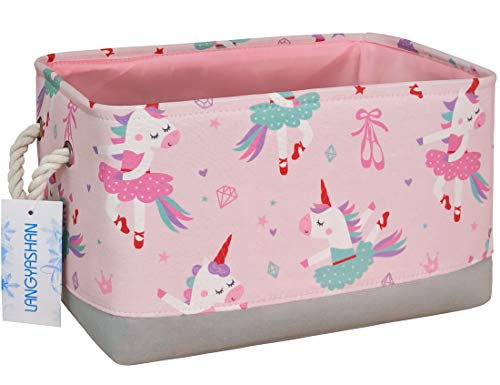 Image of Rectangular Storage Bin Collapse Canvas Fabric Cartoon Storage Basket with Handles for Organizing Home Kitchen Boys and Girls Toys Office Closet Shelf Baskets(Rec Pink Dancing Unicorn)