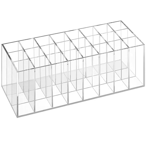 Dmopipp Organizador de batom com 24 compartimentos para exibição de batom, pequeno suporte de rímel compacto de plástico transparente para amostras de perfume