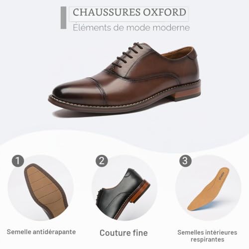Poerkan Chaussures Oxford en cuir pour homme – Qualité supérieure, ajustement confortable et design antidérapant, marron, 42 1/3 EU – vue 3