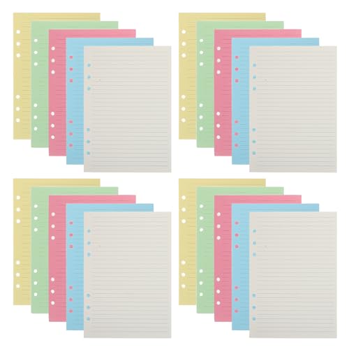 Papel de recambio A5 rayado PRETYZOOM con 6 agujeros y 5 colores para cuadernos de oficina