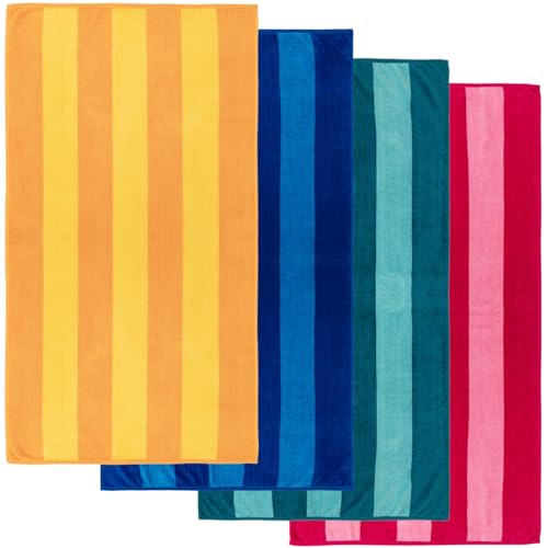 MOMOMUS Toallas de Playa Grandes, Juego de 4 - Tacto Velour, Rayas Cabana y Ultraabsorbentes - Ideales como Toallas de Baño y Piscina - 86x155 cm