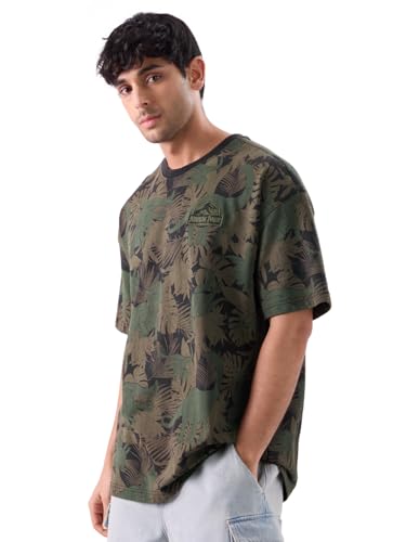 Image of The Souled Store Official Jurassic Park: Raptor Rumble Men and Boys Short Sleeves Round Neck All Over Printed Cotton Oversized T-Shirts