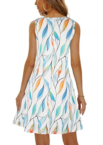 Image of Summer Dresses for Women 2026 Casual Sundresses Beach Cover Ups Sleeveless Tshirt Swing Dress with Pockets
