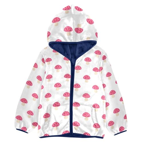 Mushroom Valentines Day with Hearts Girls Fleece Jacket Girls Fall Jacket Girls Zip Up Hoodie Girls Sherpa Jacket 2-10T